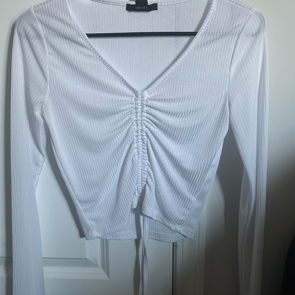 Forever21 White Scrunch Up Long Sleeve Top